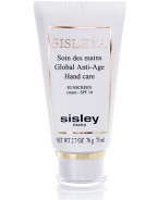 Global anti-age treatment for smoother and softer hands. Designed to prevent age signs on the hands. Made with botanical plant extracts and an anti-UVA-UVB filter complex(SPF 10). Helps to hydrate and nourish the hands, leaving them supple and protected.  Lightening and anti-age spot action  Firming and anti-aging action  Repairing  2.7 oz. 