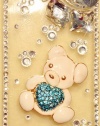 3D White & Blue Heart TEDDY BEAR Case for iPhone 4 & 4S Verizon Sprint AT&T HIGH QUALITY Crystals Bling Cover By iPhashon