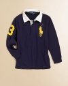 A classic rugby is updated with heritage details for an always-preppy look.Pointed polo collarLong sleevesButton-frontEven vented hemCottonMachine washImported Please note: Number of buttons may vary depending on size ordered. 