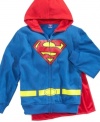 Style of steel. He can dress up with a mighty cape in this Superman hoodie.