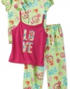 Komar Kids Girls 7-16 Charmeuse 3 Piece Printed Pyjama Set, Light Green, X-Small