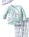 Offspring- Baby Girls Newborn Crystal 3 Piece Take Me Home Sleepwear Set, White Print, 3 Months