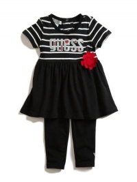 GUESS Striped Baby Doll Dress with Leggings, BLACK (12M)