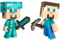 Minecraft Exclusive Diamond Steve & Regular Steve 6 Vinyl Toy Figure Set of 2 / Official Product From Mojang