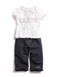 GUESS Tee & Pants Set with Bag, WHITE (3/6M)