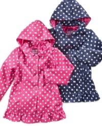 Spot check! Her savvy style will be apparent in this polka dot coat with a removable hood from Pink Platinum. (Clearance)