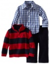 Izod Kids Baby-boys Infant Stripe 1/4 Zip 3 Piece Sweater Set, Rooster Red, 24 Months