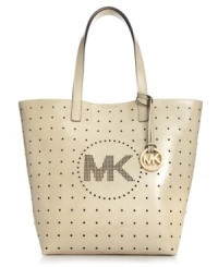 Take a shine to everyday accessorizing with this posh, patent leather tote from MICHAEL Michael Kors.  Accentuated with perforated design detail, featuring the MK logo front and center, it offers just the right amount of practicality and polish for any daytime look.