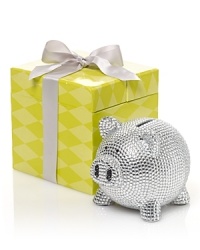 Start saving in style with this ceramic piggy bank embellished with rhinestones. Adorable sparkling pig arrives in a satin-lined box with extra rhinestones, making it the perfect gift.