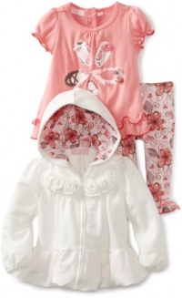 Kids Headquarters Baby-girls Infant Cream Jacket with Pink Short Sleeve Tee and Printed Leggings, Cream, 3-6 Months