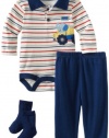 Bon Bebe Baby-boys Newborn Tough Guy 3 Piece Pant Set, Navy/Cream, 0-3 Months