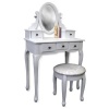 White Vanity Table Set Jewelry Armoire Makeup Desk Bench Drawer