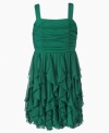 Flirty ruffles make this corkscrew dress from Ruby Rox a flowy addition to her sweet party style.