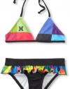 Hurley Girls 2-6X Kings Road Triangle and Retro Ruffle Swimwear, Pink, 6