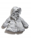 GUESS Kids Girls Puffy Jacket with Sherpa, SILVER (12M)