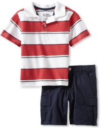 Tommy Hilfiger Boys 2-7 Carlos Stripe Polo Cargo Short 2 Piece Set, Red Velvet, 4T