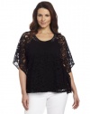 Karen Kane Women's Plus-Size Beaded Lace Scarf Top, Black, 2X