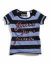 GUESS Kids Girls Striped Logo Tee, BLUE (14)