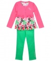 Calvin Klein Toddler Pink Lime 3-Piece Outfit Shrug Tunic Jeans (4T)