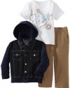 Calvin Klein Boys 2-7 Denim Jacket with Short Sleeve Tee Three Piece Set, Assorted, 4T