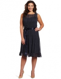 Jessica Howard Women's Plus-Size Sleeveless Dot Pintuck Dress