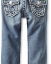 True Religion Boys 2-7 Jack Slim Fit Naturaline Super T With Kelly Green Bartacks And Back Label-Wash, Shade Horizons, 12