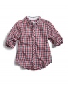 GUESS Kids Boys Little Boy Gingham Shirt With Roll-Up Sl, RED (4)