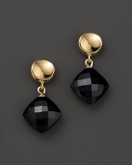 Faceted onyx shines darkly in 14K. yellow gold settings.