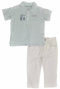 Kenneth Cole Infant Boys Striped Polo 2pc Khaki Pant Set (18M)