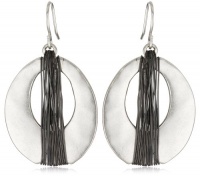 Kenneth Cole New York Silver-Tone and Hematite-Color Wire Wrapped Oval Hoop Drop Earrings