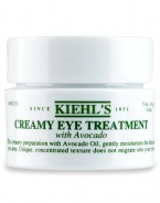 Only the finest ingredients are used for Kiehl's rich, Creamy Eye Treatment with avocado. Contains Vitamin A, Avocado Oil and fatty acids in a unique non-migrating formula that stays in place and provides superb hydration to the delicate skin around the eye area. 0.5 oz.