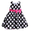 Nannette Girls 2-6X Dot Print Shangtung Dress With Sash And Diamonte Bow, Black, 4T