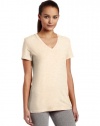 Calvin Klein Performance Women's Short Sleeve V-Neck Tee, Sand Heather, Large