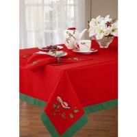 Lenox Winter Song 60-Inch by 102-Inch Oblong/Rectangle Embroidery Tablecloth, Red