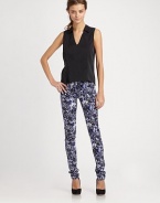 Vibrant printed denim- this season's must-have look- hugs the body in a sleek, sexy fit.THE FITSkinny fitRise, about 8Inseam, about 33THE DETAILSZip flyFive-pocket style43% lycocell/26% cotton/17% rayon/13% polyester/1% spandexMachine washMade in USA of imported fabricModel shown is 5'10 (177cm) wearing US size 4.