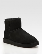 Cozy up to these must-have shearling lined suede boots. 1 rubber heel Suede upper Rubber sole Imported Fur origin: Australia