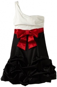 Ruby Rox Kids Girls 7-16 One-Shoulder Pick-Up Dress, Black/Ivory/Red, 10