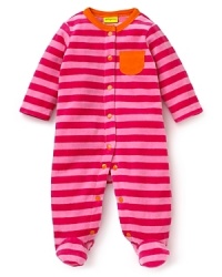 Velour adds the right touch of luxe for Offspring's cuddly stripe footie.