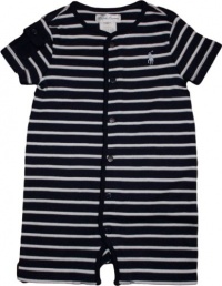 Polo Ralph Lauren Layette Boy's Striped Button Front Shortall (9 Month, Navy)