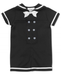 He'll be ready to set sail in this adorable romper by Rare Editions. Includes cute matching hat.