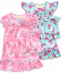 Sweet prints for her make this nightgown from Sweet Heart Rose a lovely look, with a matching gown for her little friend.