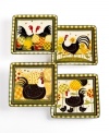 Cute chicken and check patterns on Oh Happy Day salad plates promise to make every meal sunny and bright. Easy-care earthenware adds to the appeal of charming country dinnerware from Certified International.