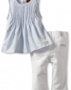 7 For All Mankind Baby-girls Newborn Pleated Top/Jean Set, Baby Blue/White, 0-3 Months