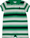 Ralph Lauren Layette Boy's Striped Interlock Polo Shortall (6 Month, Green)