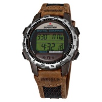 Timex Men's T77862 Expedition Digital Compass Brown/Green Leather and Nylon Strap Watch