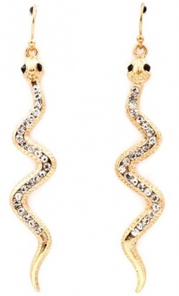 Trendy Crystal Embellished 2-1/2 Long Snake Dangle Earrings - Gold Plated