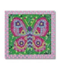 Watch your child's face fill with delight as the intricate design emerges on this beautiful butterfly mosaic-by-number craft. With over 600 glittering sticker tiles, there are even enough to decorate the wooden frame.