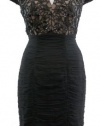 Tadashi Shoji Black Nude Sequined Lace Ruch Cocktail Dress 2