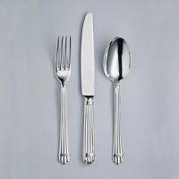 With a dedication to perfection and quality, Christofle flatware creations unite craftsmanship and modern technique, resulting in flatware to be handed down through generations. Aria is a reinterpretation of an ancient motif featuring ringed fluting. Aria is available in silverplate and sterling.