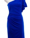 David Meister Cobalt Blue Jersey Embellished One Shoulder Cocktail Dress 6